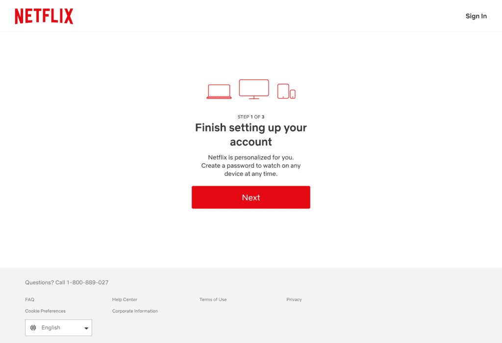 Netflix Create Account Page