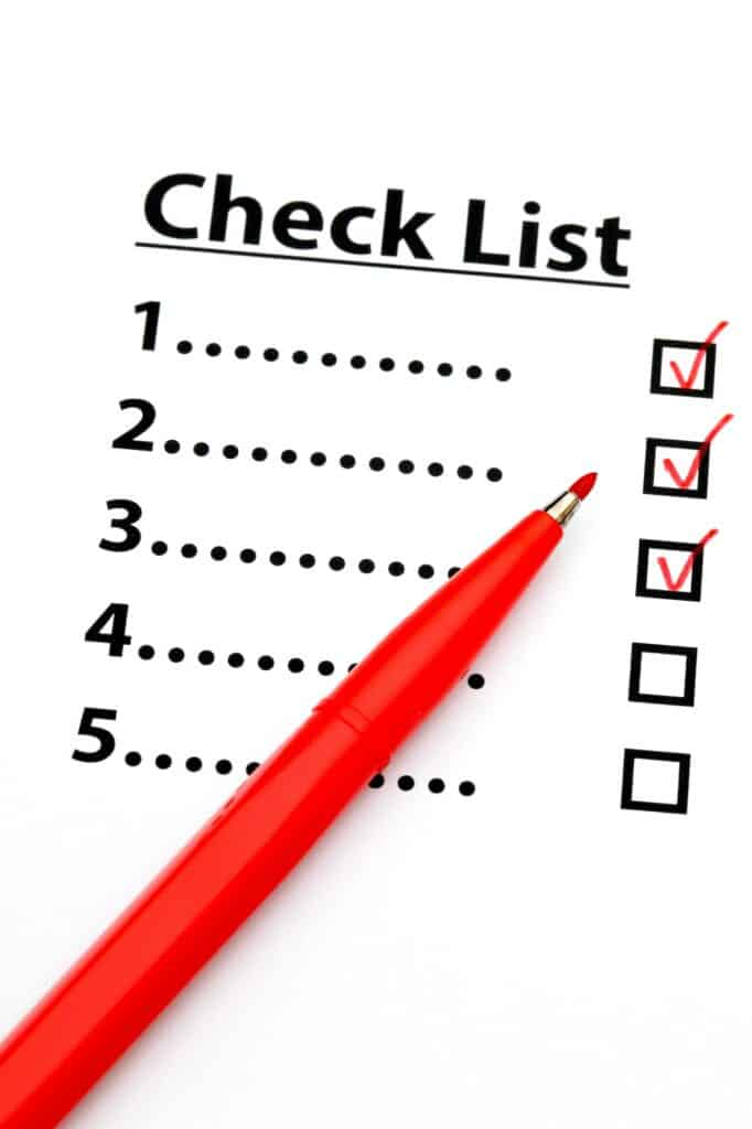 Checklist with number
